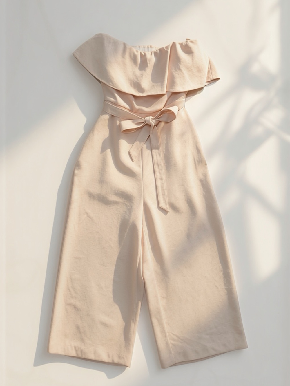 Babaton Blush Beige Strapless Wide Leg Jumpsuit | Size 4 | Balletcore Coquette - Picture 3 of 7